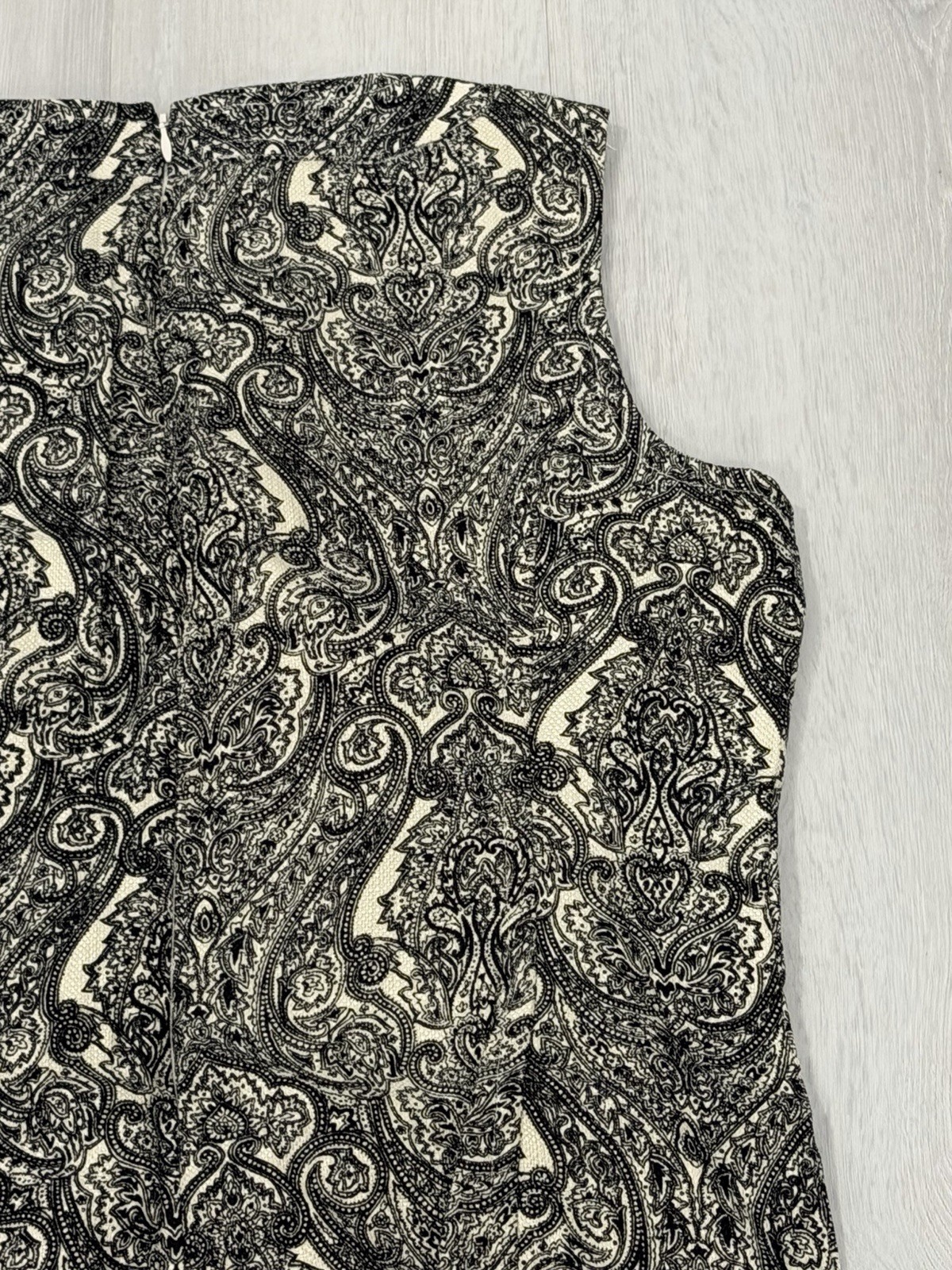 Talbots NEW $139 Sz 14P Cotton Ble Sheath Shift Dress Lined Paisley Black White
