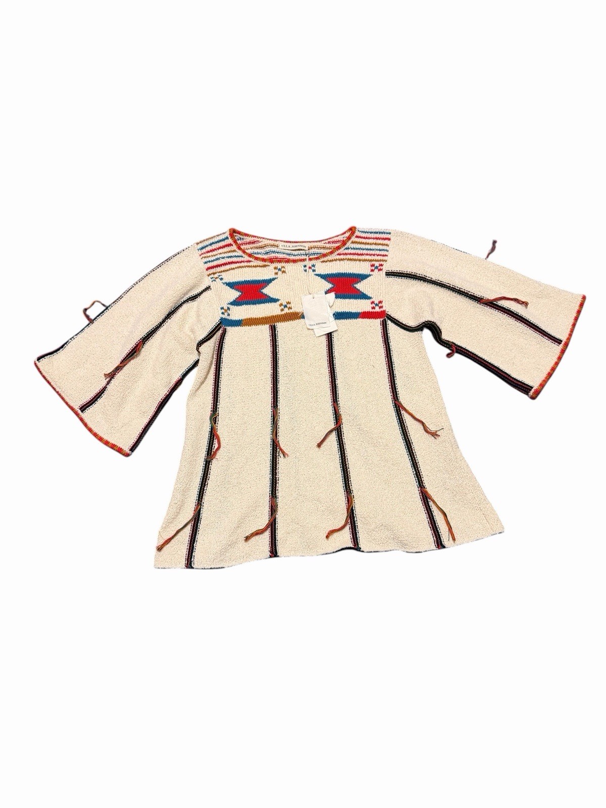 Ulla Johnson Cream Embroidered Boho Dress with Red and Blue Accents.NWT,SZ small