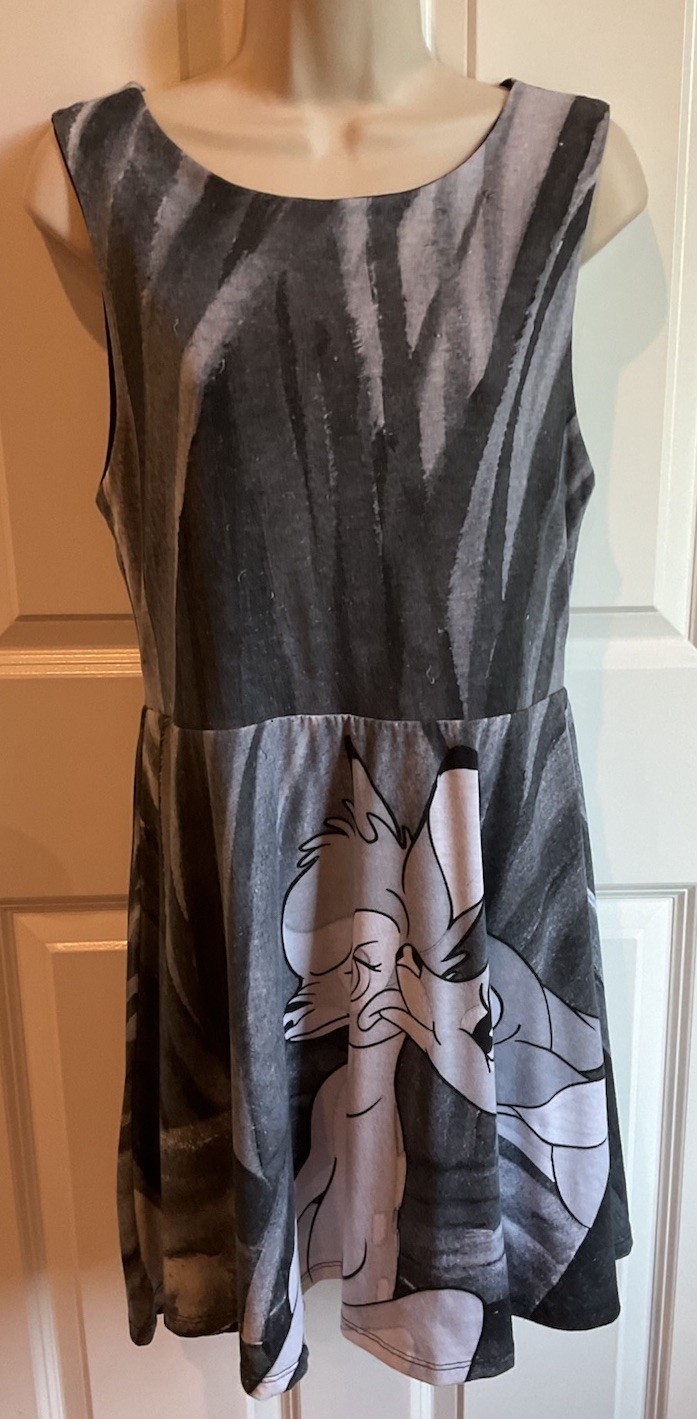 Hot Topic Fit and Flare Dress Disney’s BAMBI Black Grays Size L FREE SHIPPING!