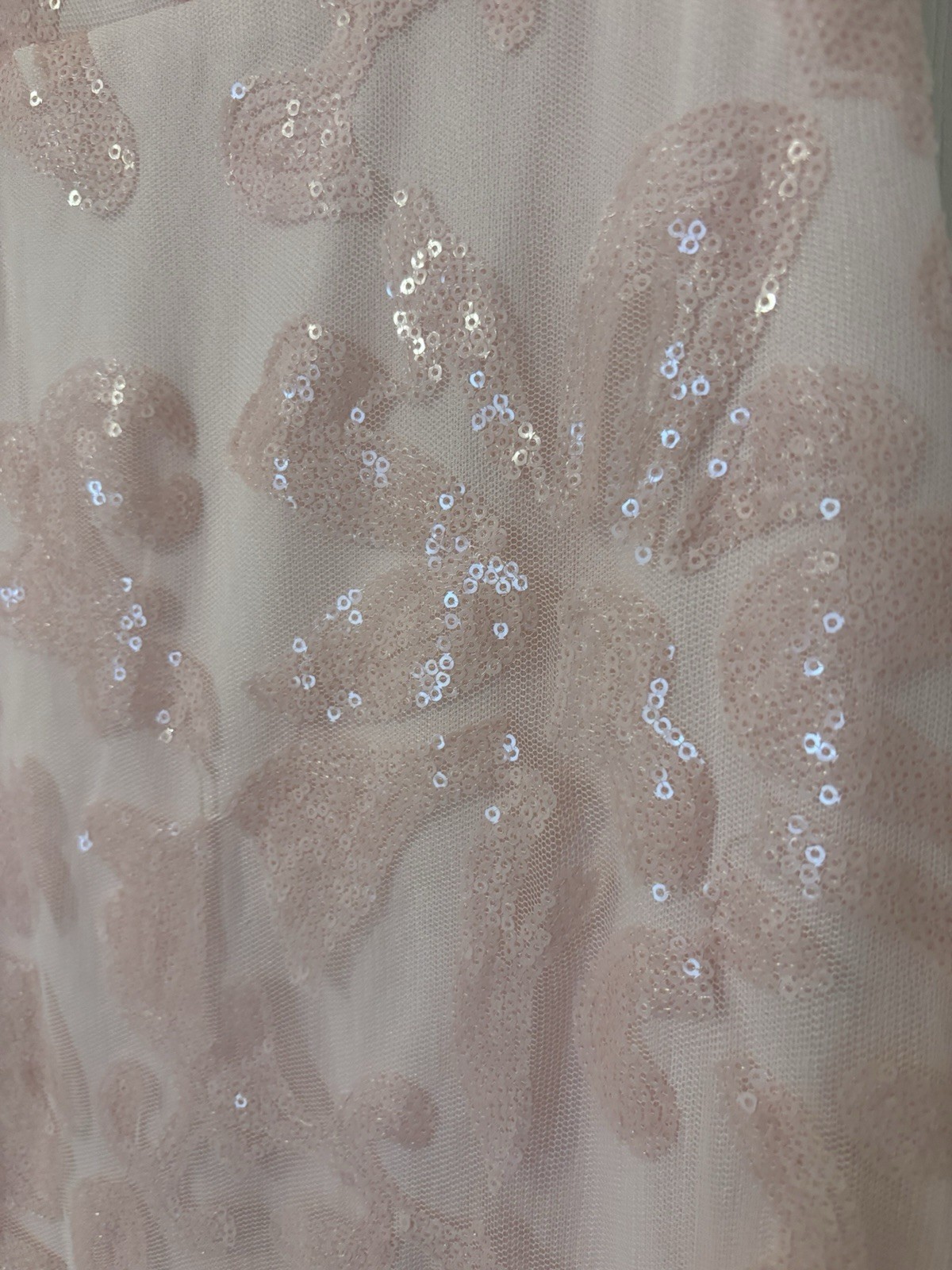 Pink Sequin Gown Flutter Sleeve V Neck Prom Wedding Evening Formal Dress Size 4