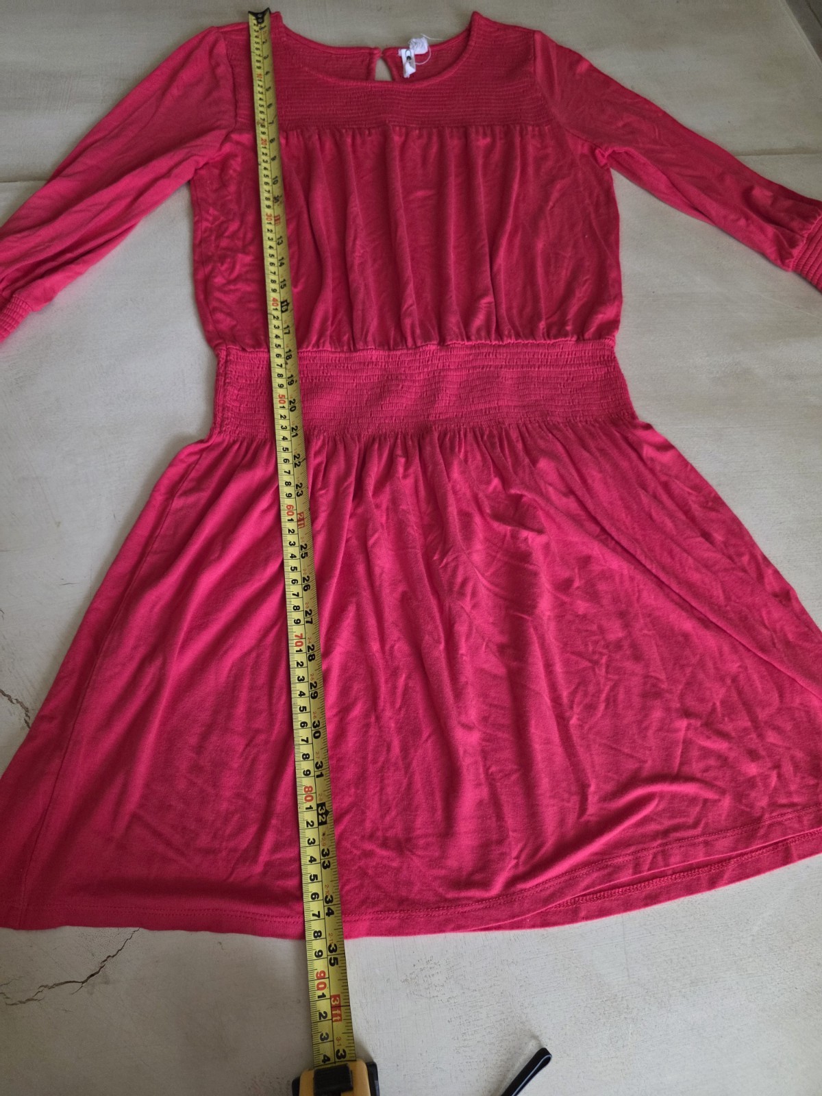 Cable & Gauge Womens Dress Size Medium Fuchsia Pink Smocked Long Sleeve Keyhole