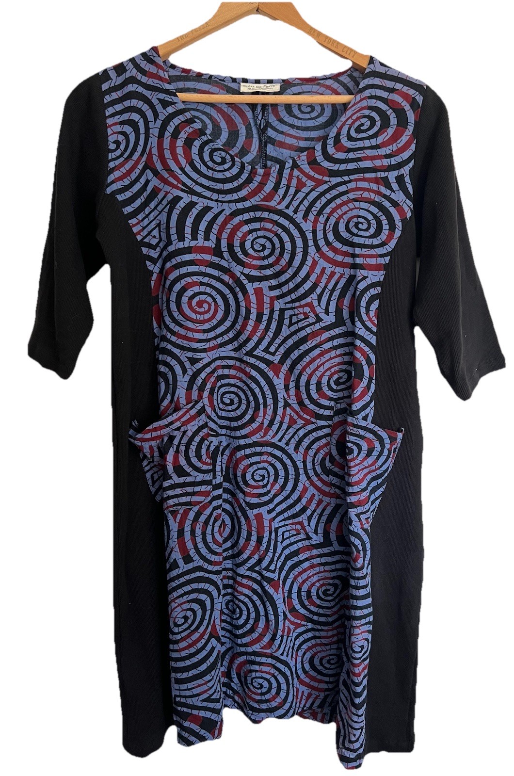 Dress Like Marie Lagenlook Black Blue Cotton Swirl Art To Wear Shift Dress Nepal