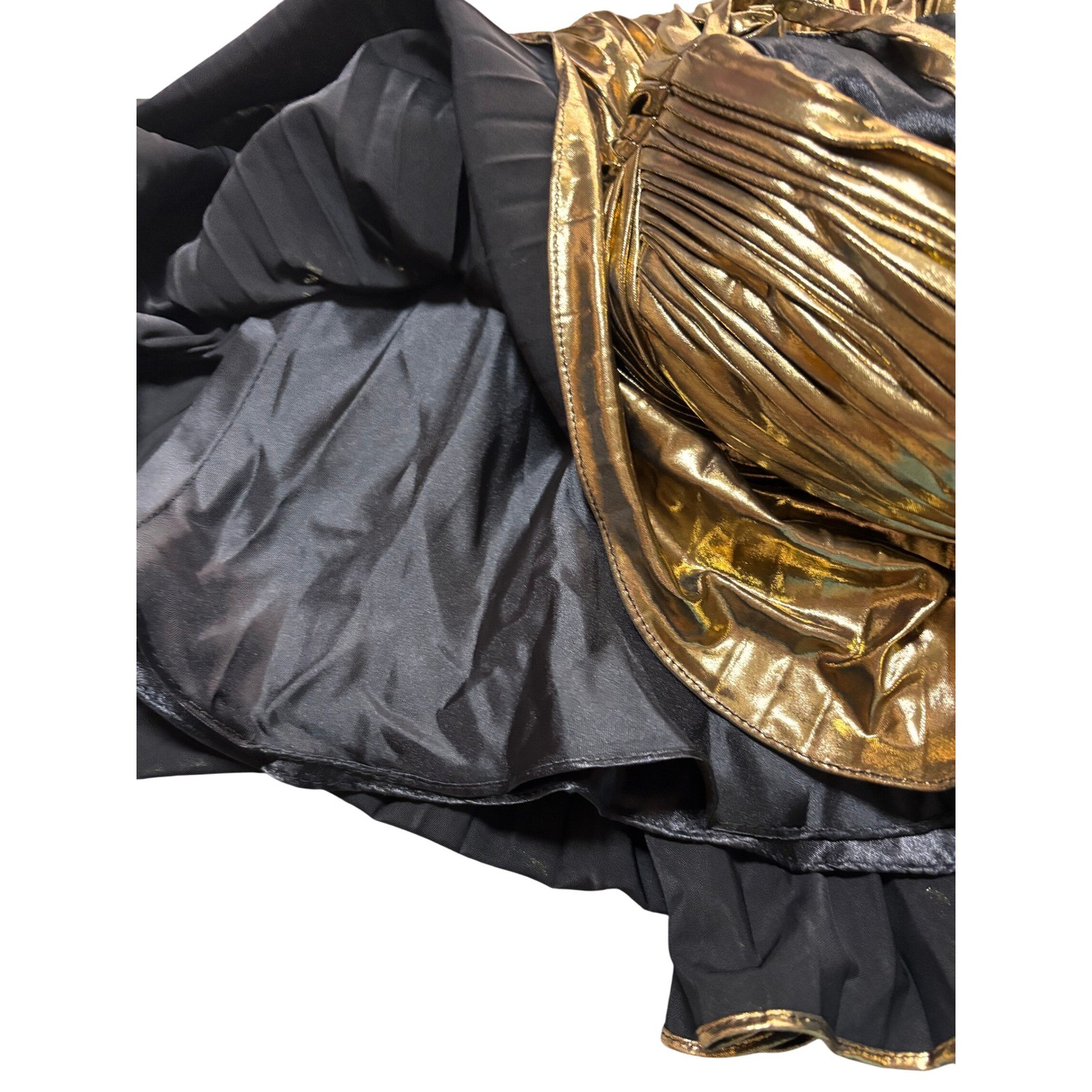 Pleated Metallic Stacees Cocktail Dress US2 Gold