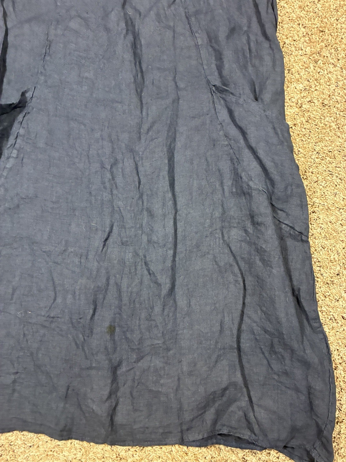 100% Lino Linen Lagenlook Sleeveless Midi Dress Navy Blue Pockets Sz 36 US 8