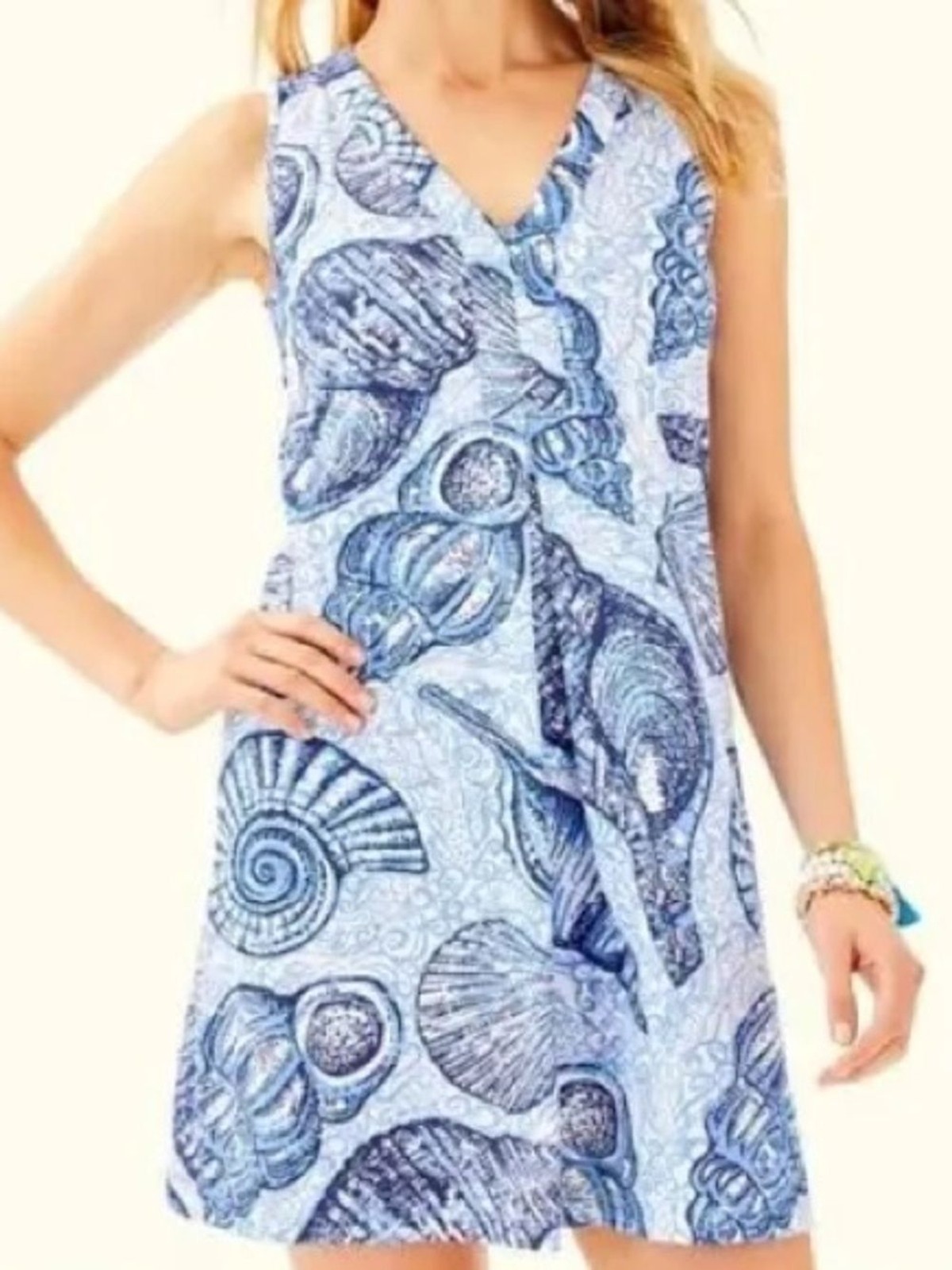 Lilly Pulitzer L Blue Seashell Print V-Neck Sundress