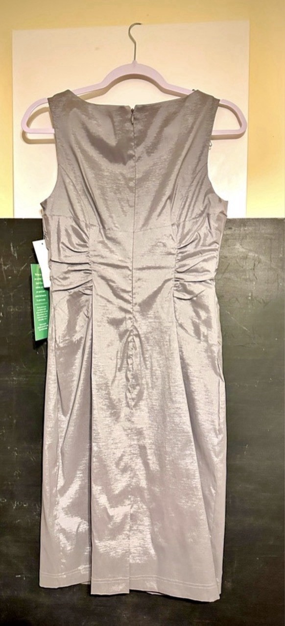 NEW Simply Liliana Gray Solid Sheath Dress Sz 12 Knee Scoop Neck Ruched Zip Back