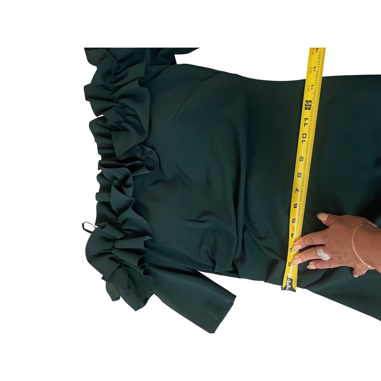 XSCAPE Pine Green Off the Shoulder Ruffle Evening Gown 8P 3856XP