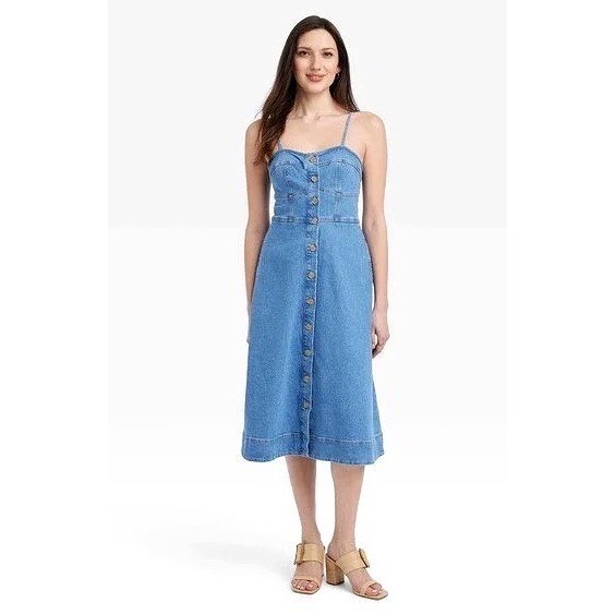 NWT Universal Thread Denim Button Front Mini Dress 10 Blue Cottagecore Western