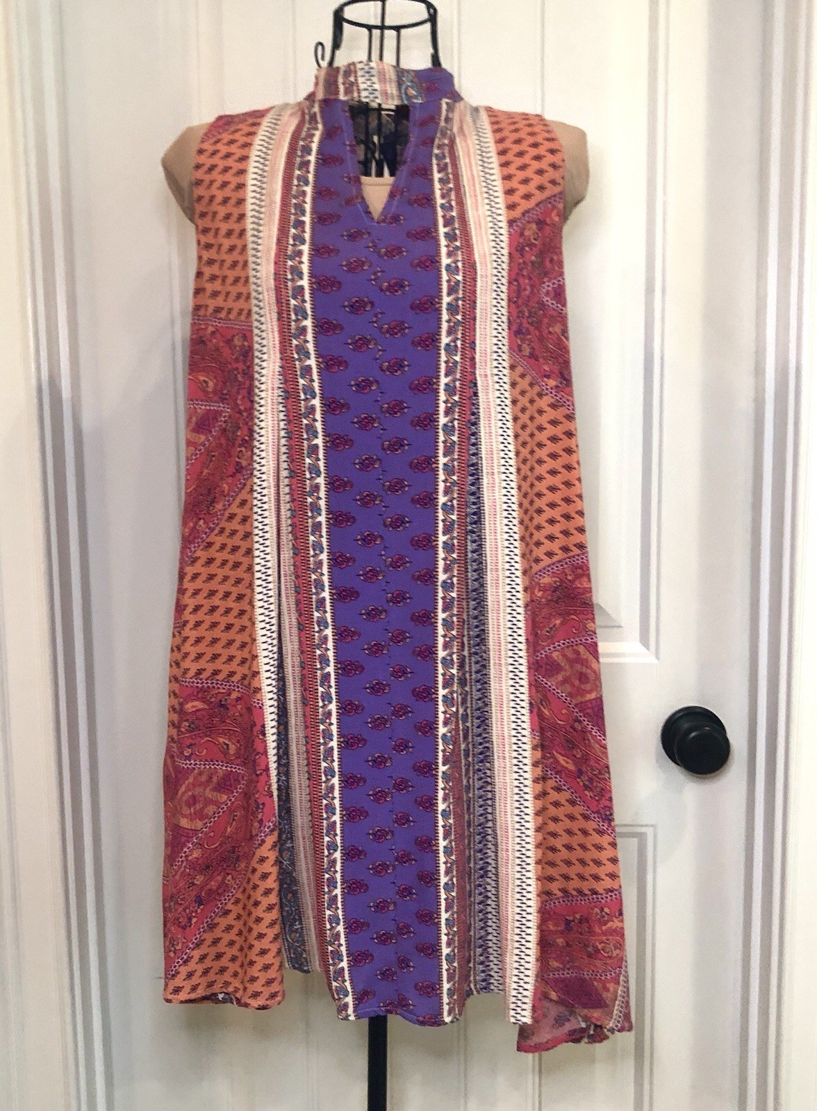 Jodifl Womens Small Bohemian Vibrant Patchwork Swing Shift Dress