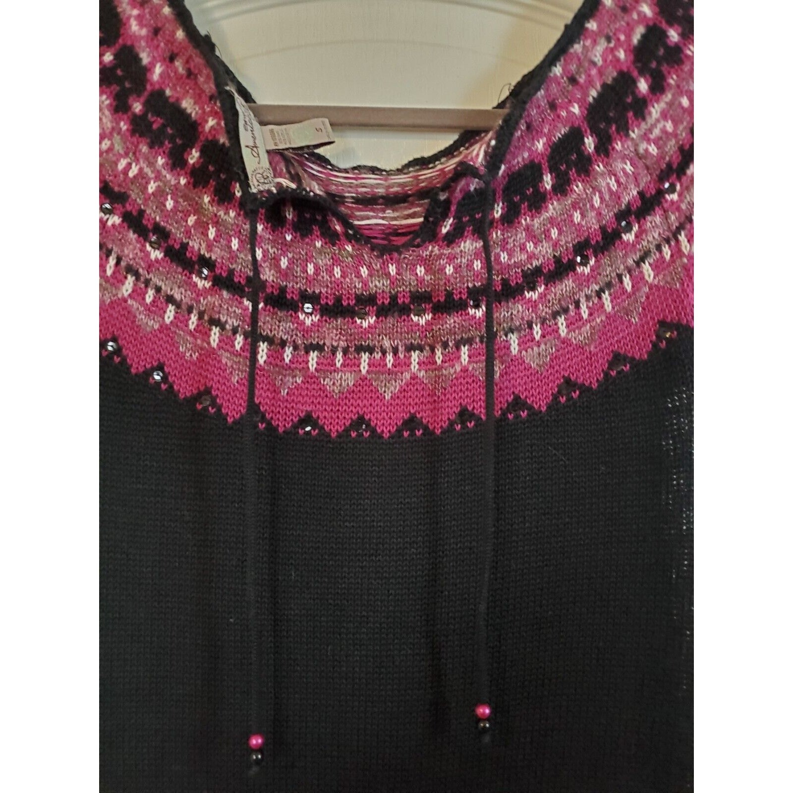 American Rag Cie Black Purple Knit Cap Sleeve Pullover Sweater Dress, Size Small