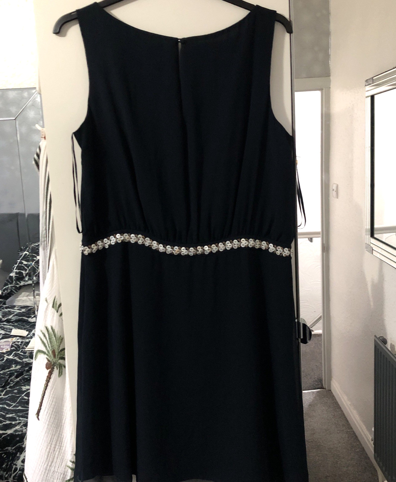 Monsoon Size 16 Pit To Pit 20in Navy Bead/Button Embellished Lined Dress VGC