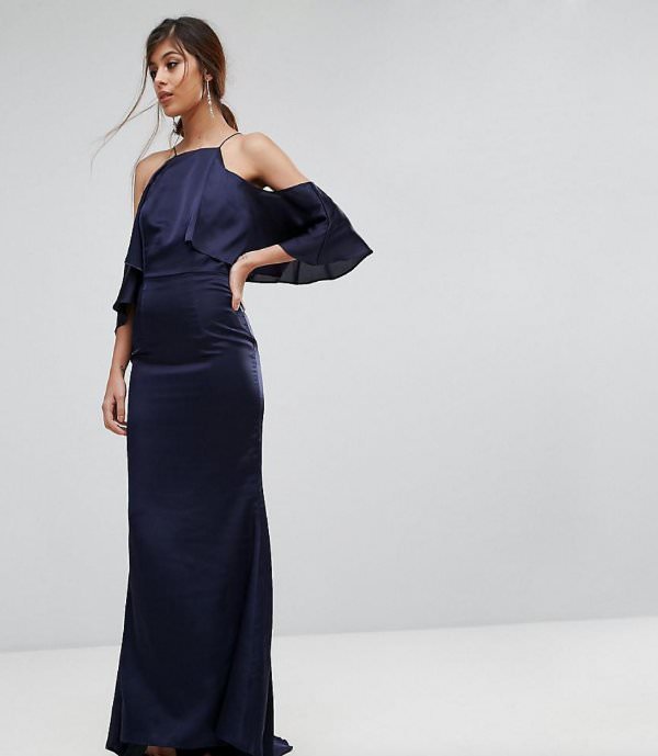 JARLO NAVY BLUE FISHTAIL COLD SHOULDER MAXI DRESS US 4 UK 8 PARTY DANCE WEDDING