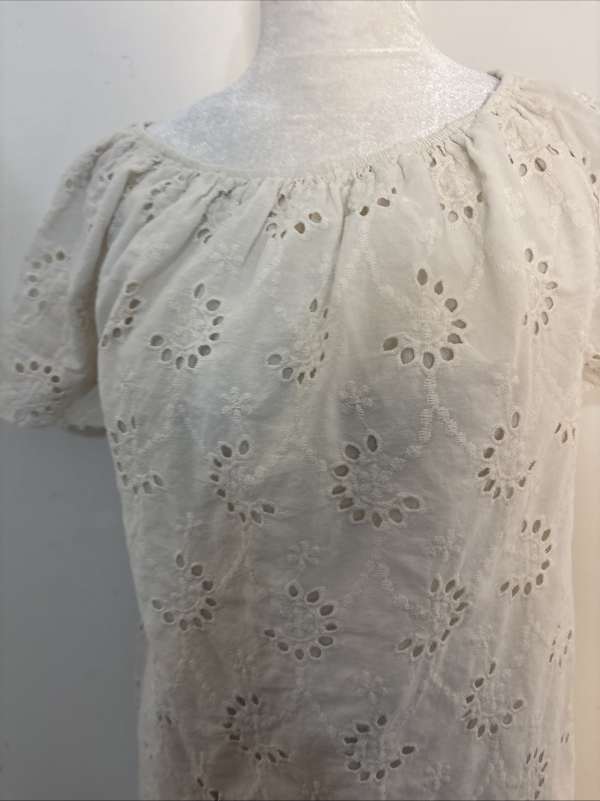 Valentina Naldi Dress Womens Large White Eyelet Romantic Boho Feminine Cottage