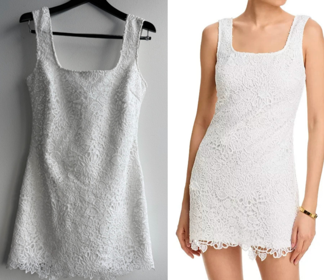 AQUA White Lace Shift Dress M Square Neck Sleeveless Bloomingdale’s NWT