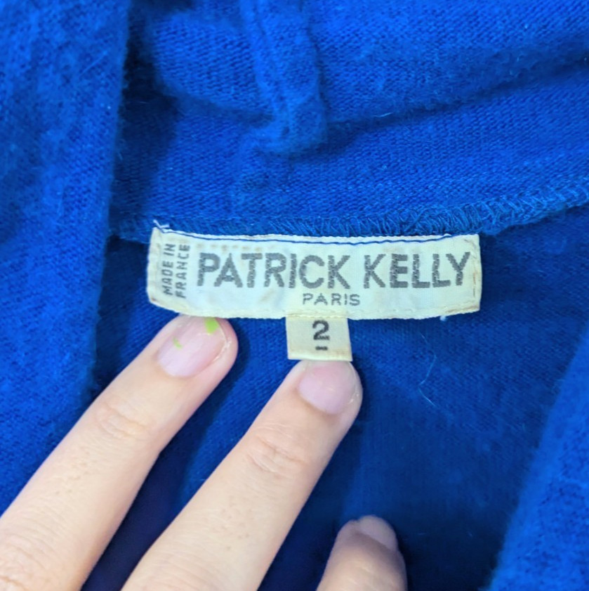 Patrick Kelly Vintage Wool Rabbit Blend Knit Dress Cowl Dress Ruched Blue 2