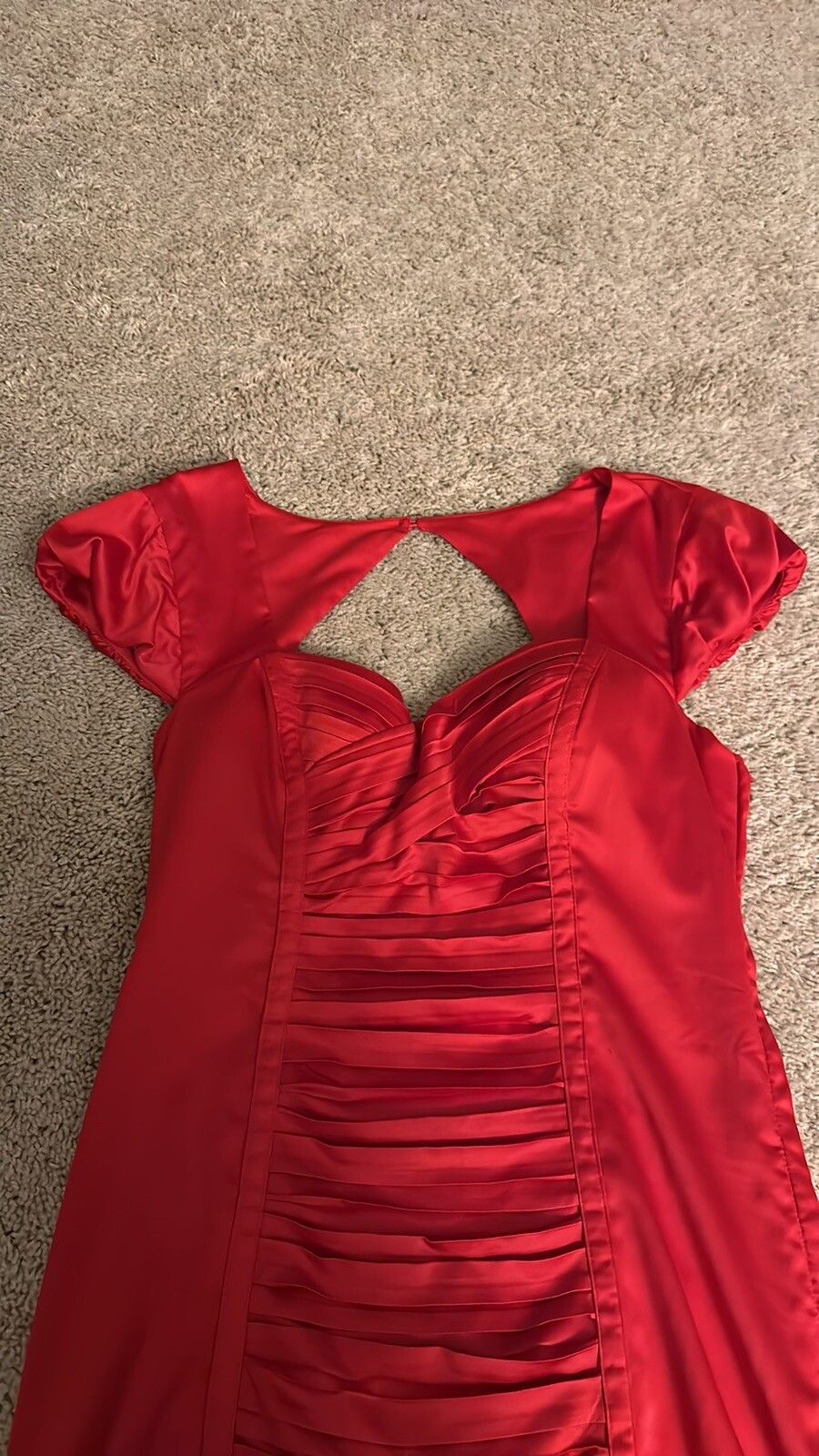 Guess Los Angeles Red Satin Ruched Bodycon Mini Dress Puff Sleeve Keyhole Back 8