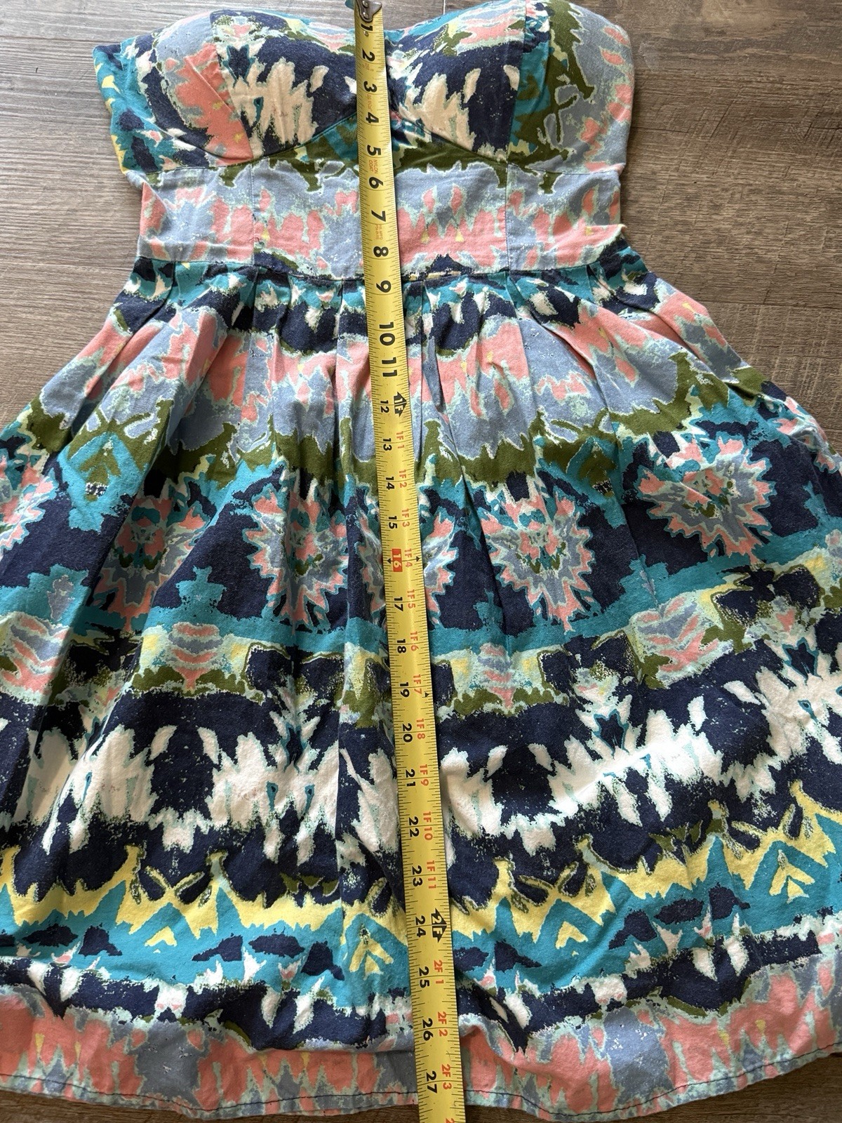 Red Camel Strapless Abstract Fit & Flare Smocked Dress Multicolor L