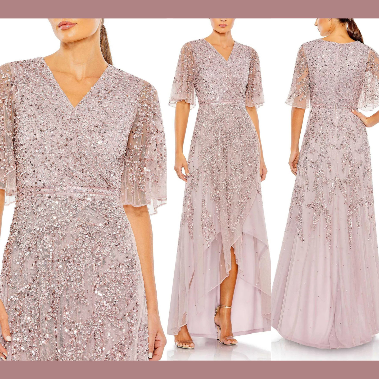 NWT $498 Mac Duggal [ 14 ] Sequined Butterfly Sleeve High Low Gown Lilac #G1932