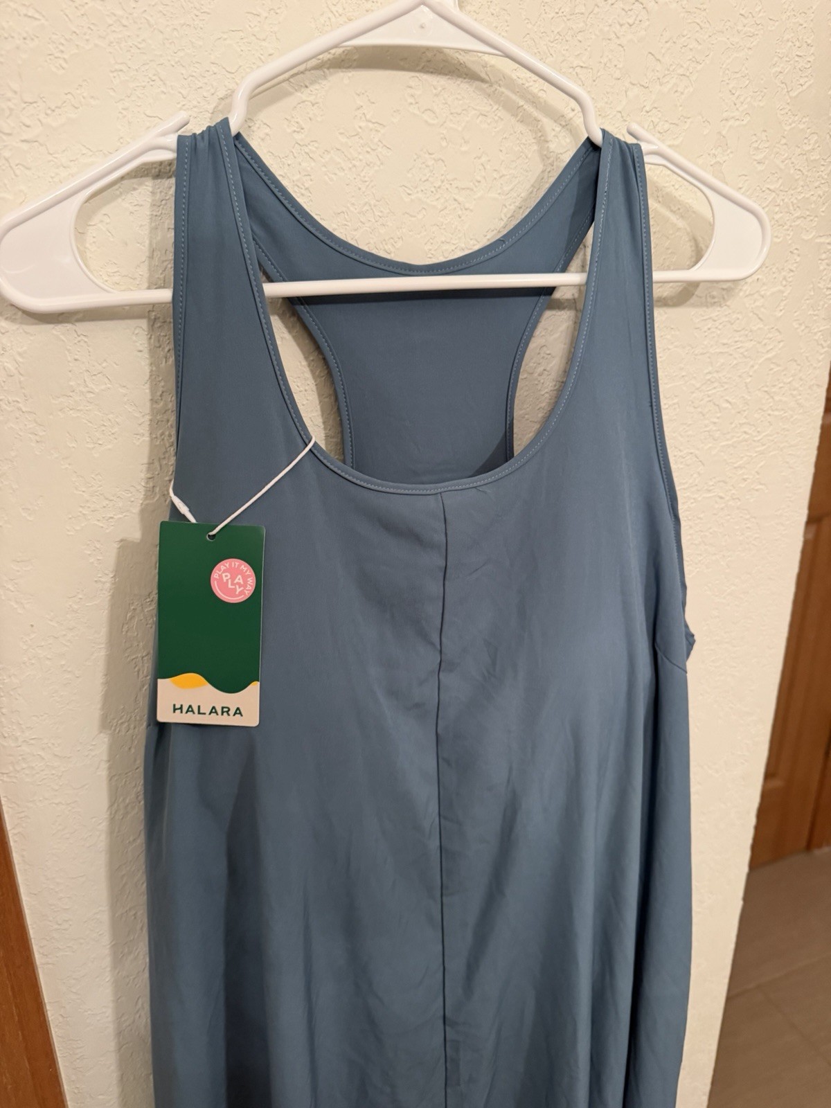 NWT Halara XL Athletic Maxi Dress Built-In Shorts Pockets Blue Racerback Active