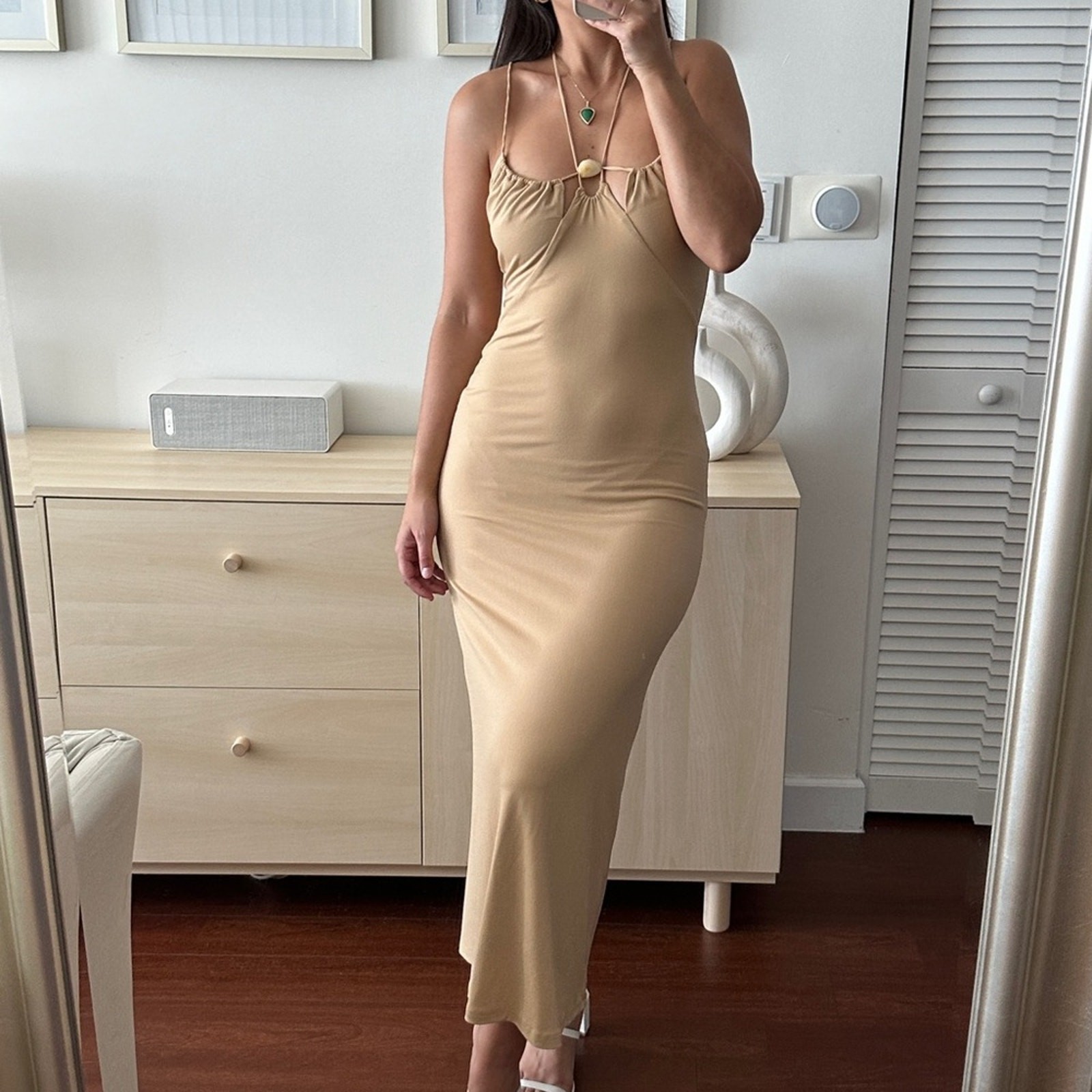 Significant Other Dress 8 Beige Maxi Cami Bodycon Halter Minimalist Festival
