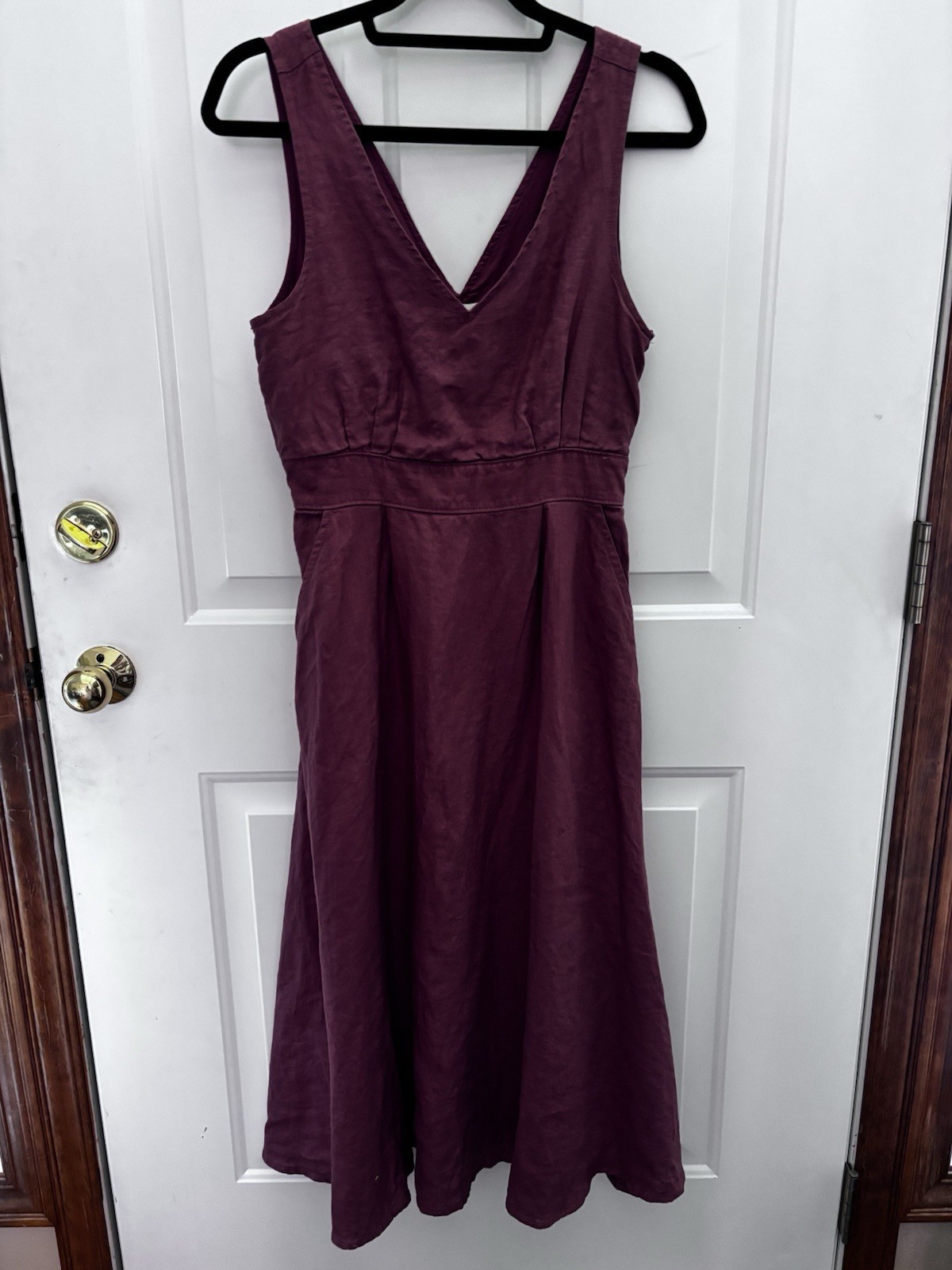 CYNTHIA ROWLEY Women’s Linen A Line Waist Dress V Neck Pockets Size 6