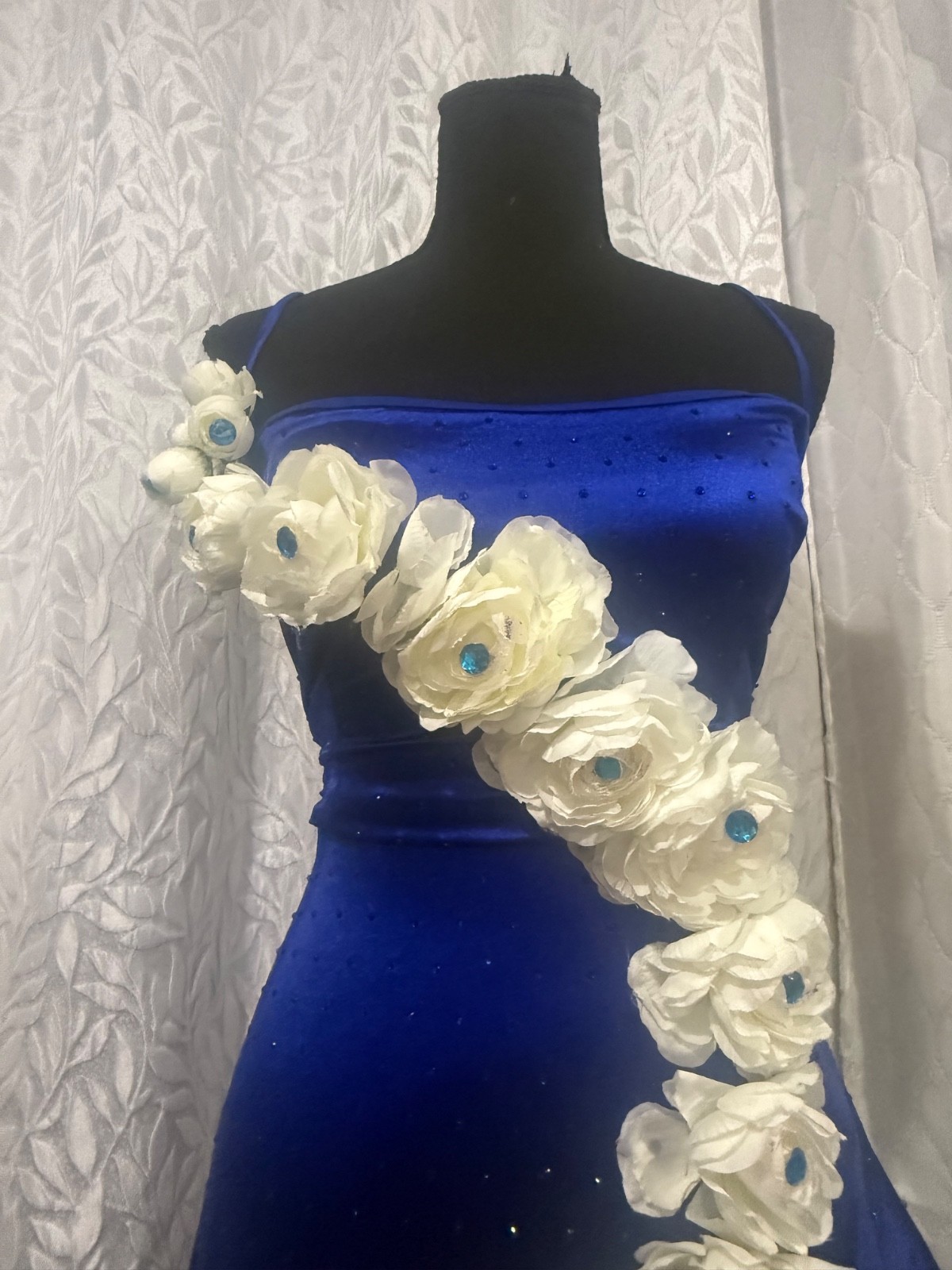 Crystal Doll Royal Blue Corset Prom Dress Size 11 Custom Floral Formal prom Gown
