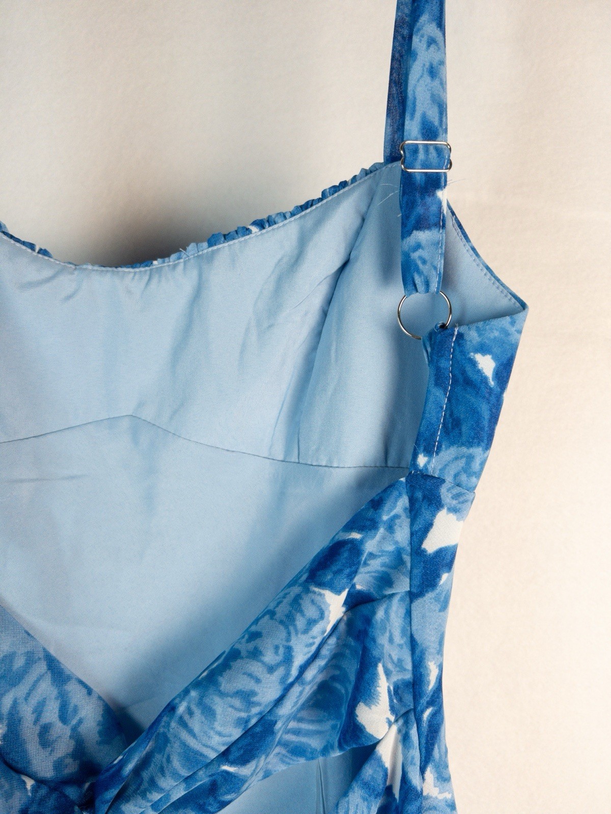Billy J Blue Floral Maxi Dress Lined Adjustable Straps Cutout Back Size 12