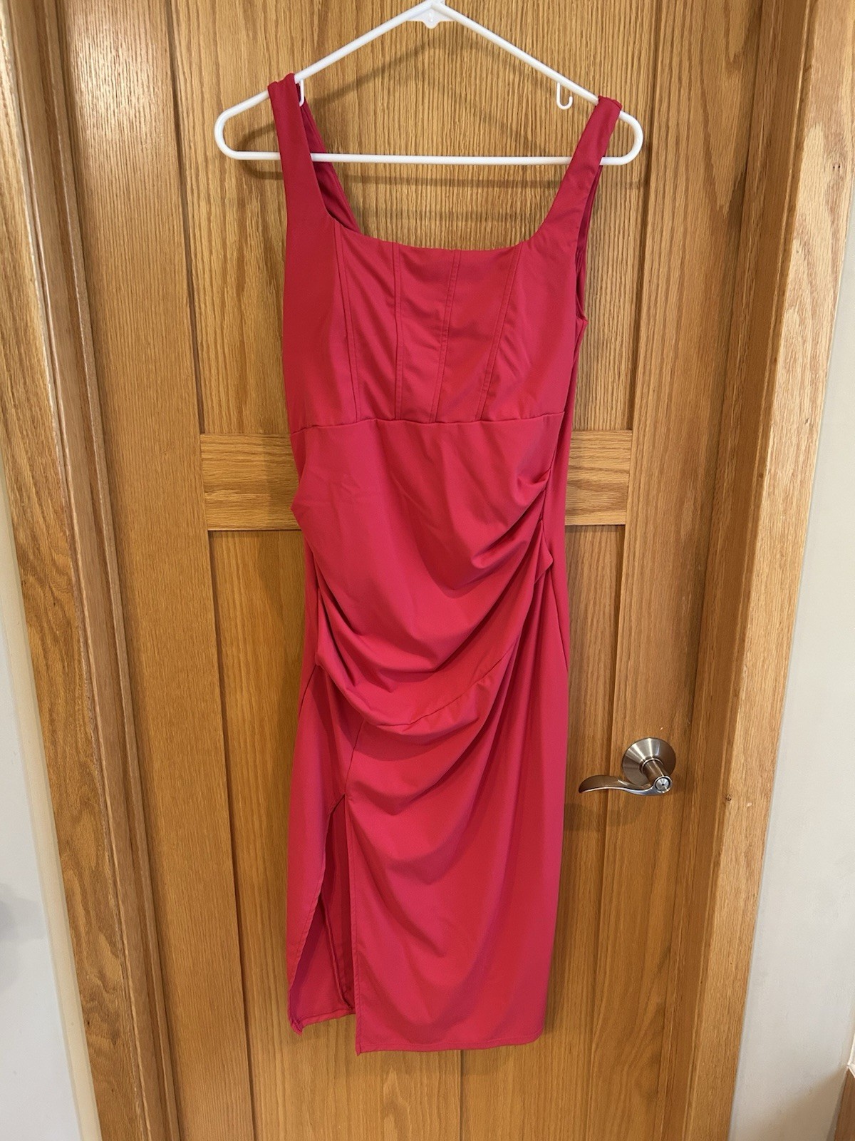 Halara Square Neck Backless Corset Ruched Split Bodycon Midi Cool Touch M Dress