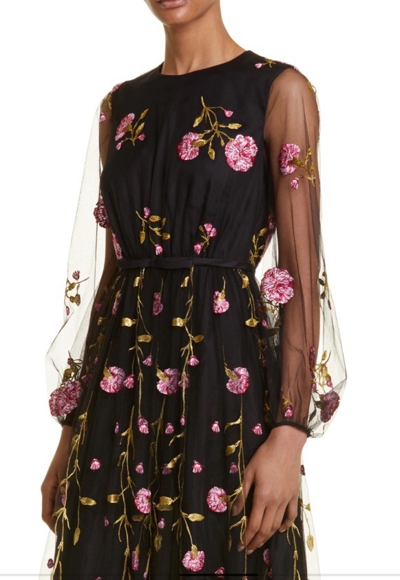 GIAMBATTISTA VALLI Carnation Embroidered Long Sleeve Maxi Dress Black/Rose SZ 4