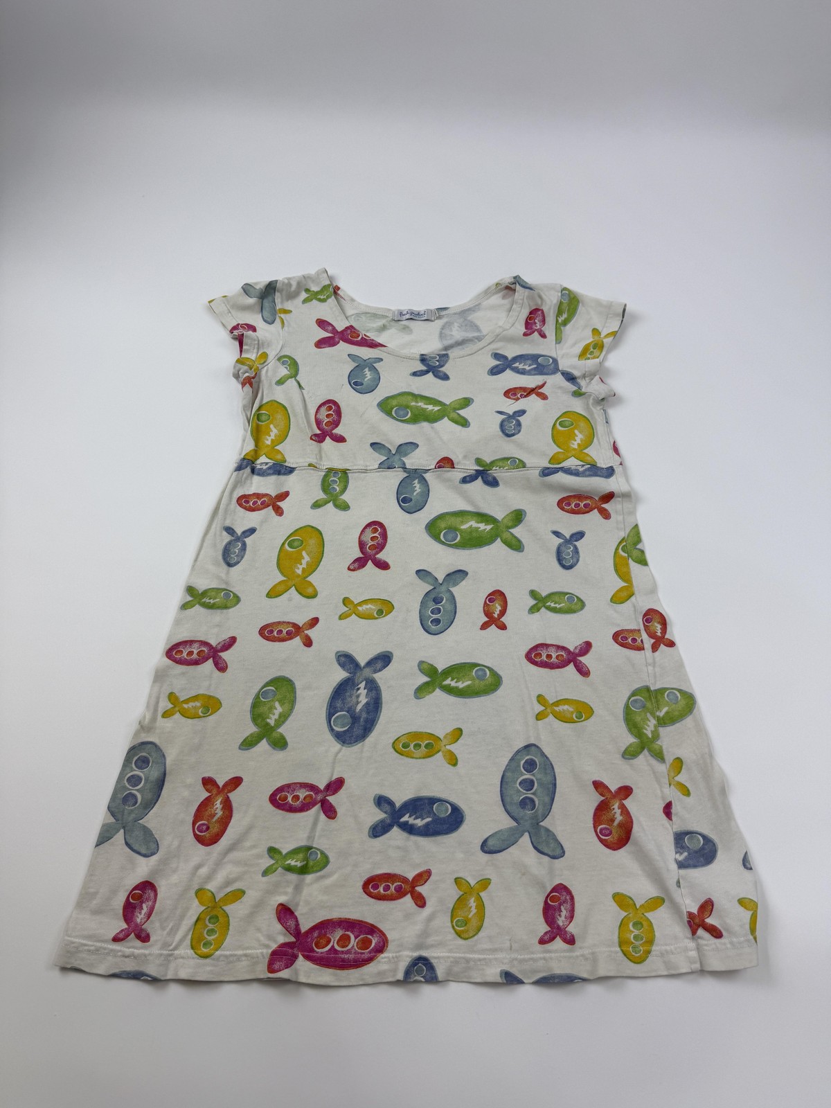 Vintage Fresh Produce T-Shirt Dress Womens Small Multicolor Fish Print USA