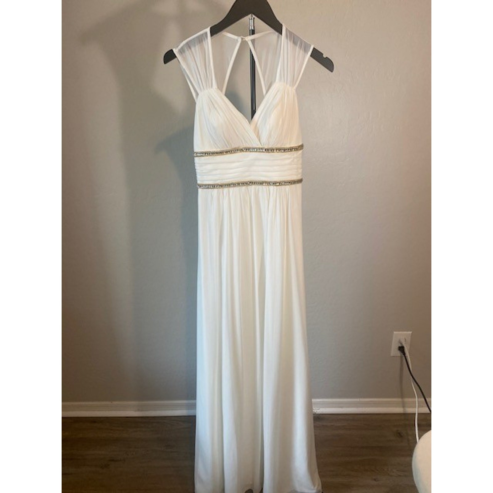 Blondie Nites White Empire Waist Formal Gown Size 1 Beaded Chiffon Prom Dress