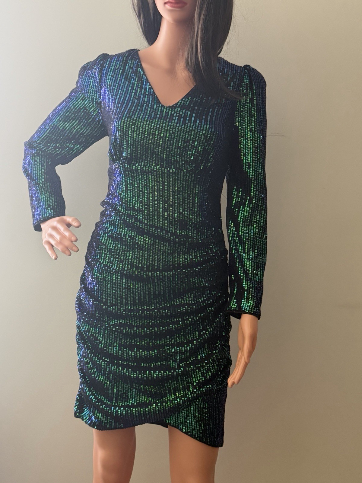 Women’s Size M Medium Kacy Kole Mardi Gras Green Blue Sequin Dress