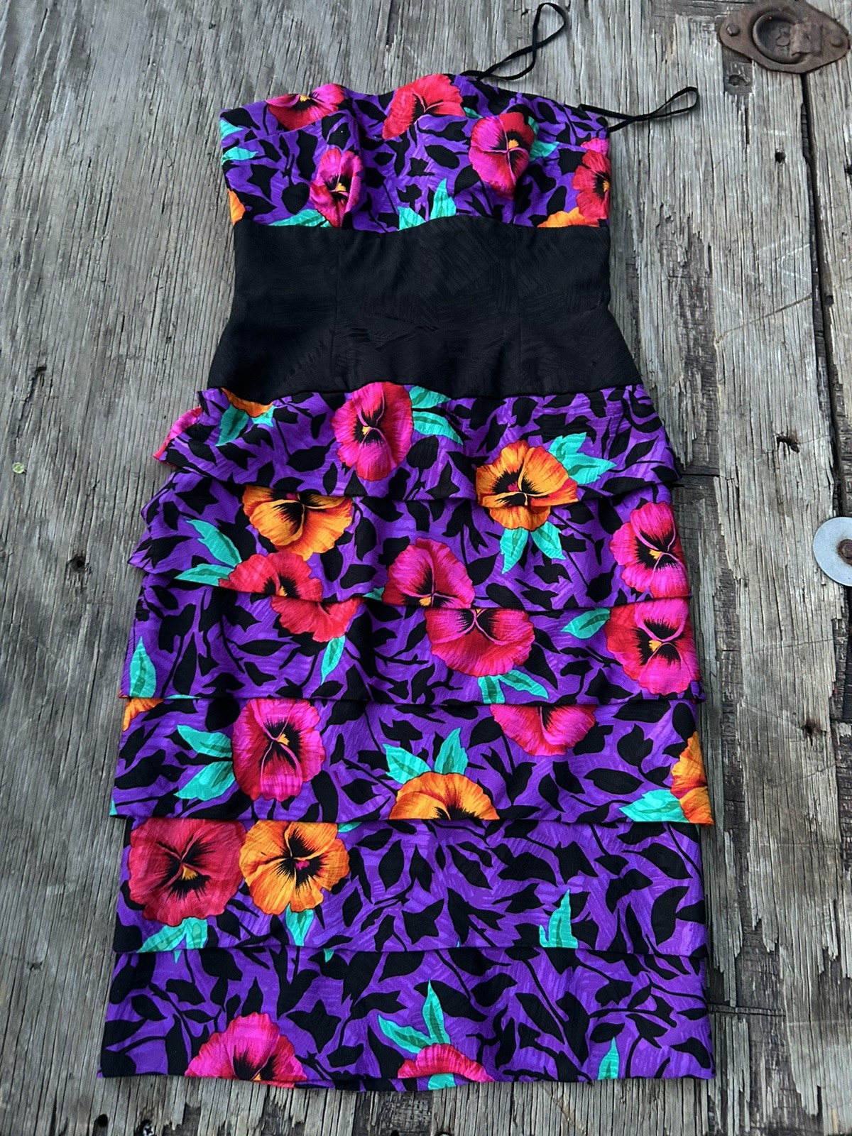 Vintage A.J. Bari Strapless Dress Size 4 Multicolor Silk 80’s 100% Resort Beachy