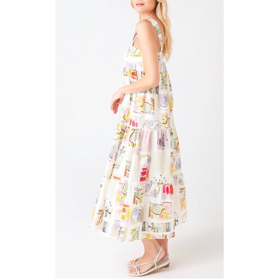 Hunter Bell Maxi Dress Poppy Cotton Square Neckline Tiered Body Large