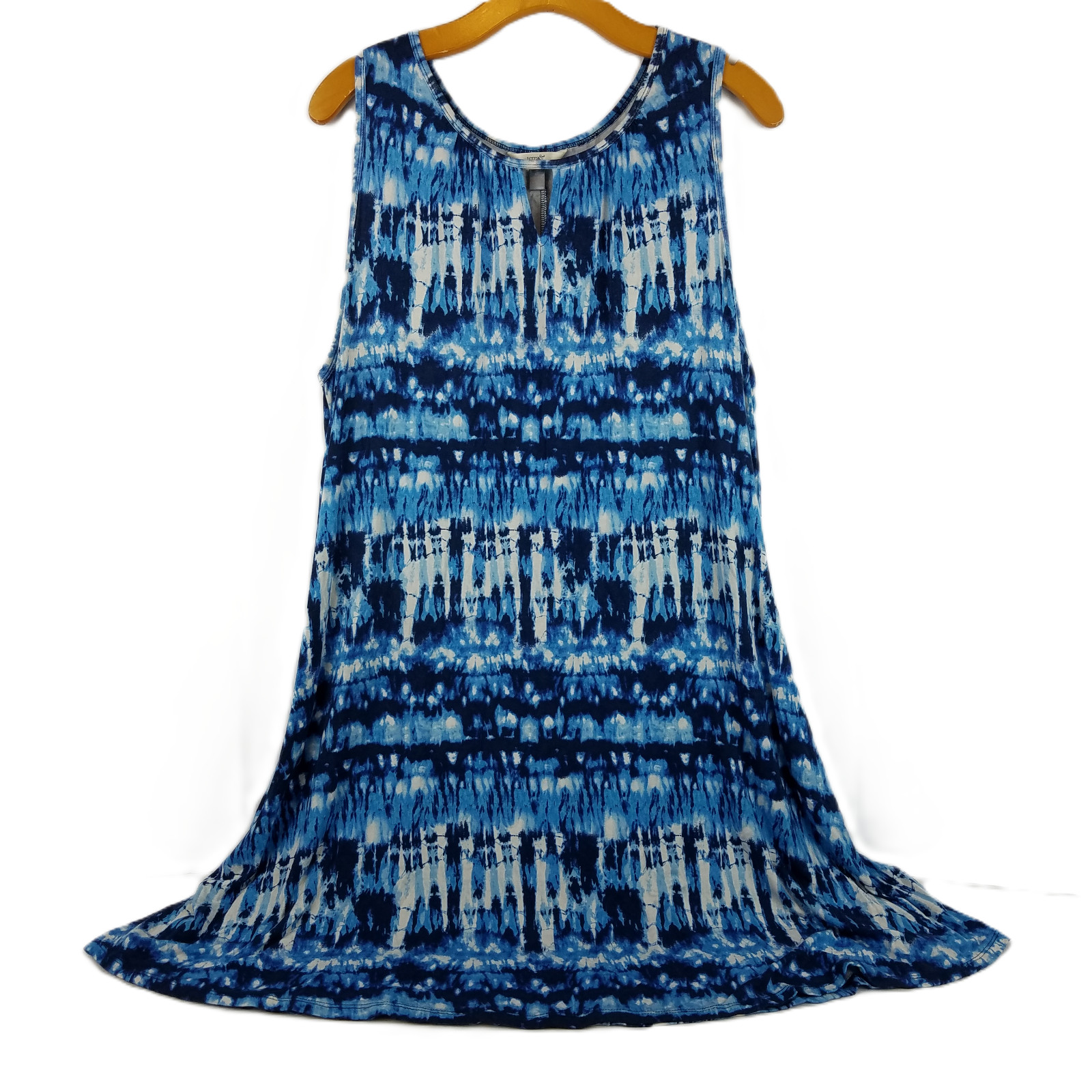 Terra & Sky Sleeveless Dress Womens 1X (16W-18W) Blue Abstract Keyhole Pockets