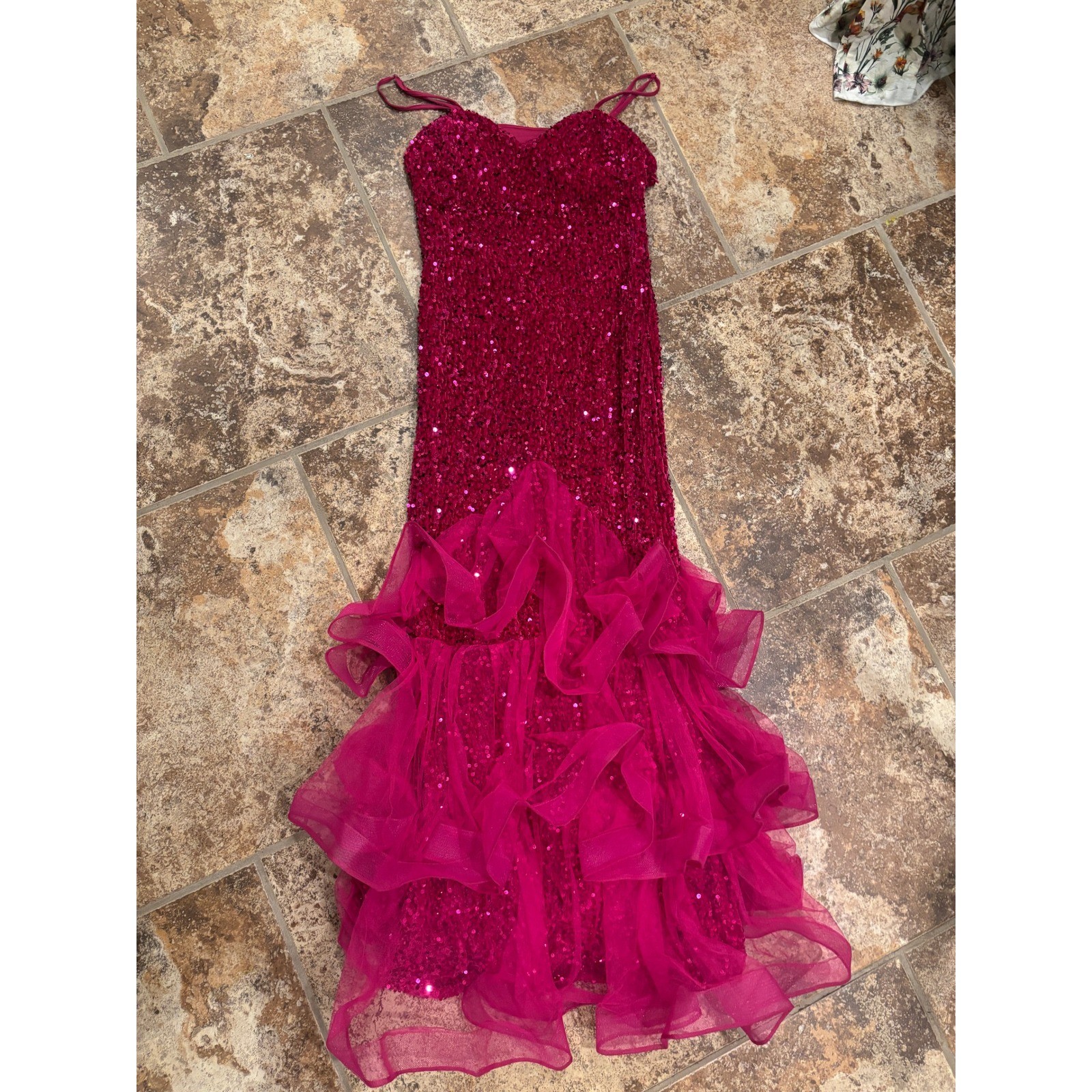 Faeriesty Sequin Mermaid Gown Womens XL Pink Ruffle Tulle Formal Dress NWT