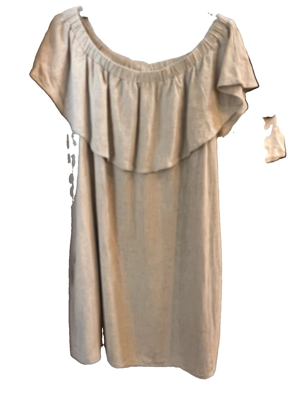 Pink Blush Oatmeal 100% Linen Off Shoulder Dress, Beach Cover, Pockets Size LRG