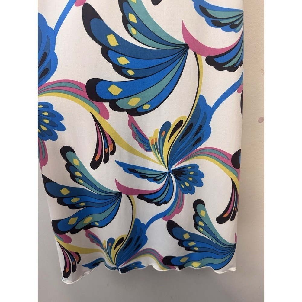BCBGMAXAZRIA White Blue Peacock Abstract Print Size Small Strappy Mini Dress