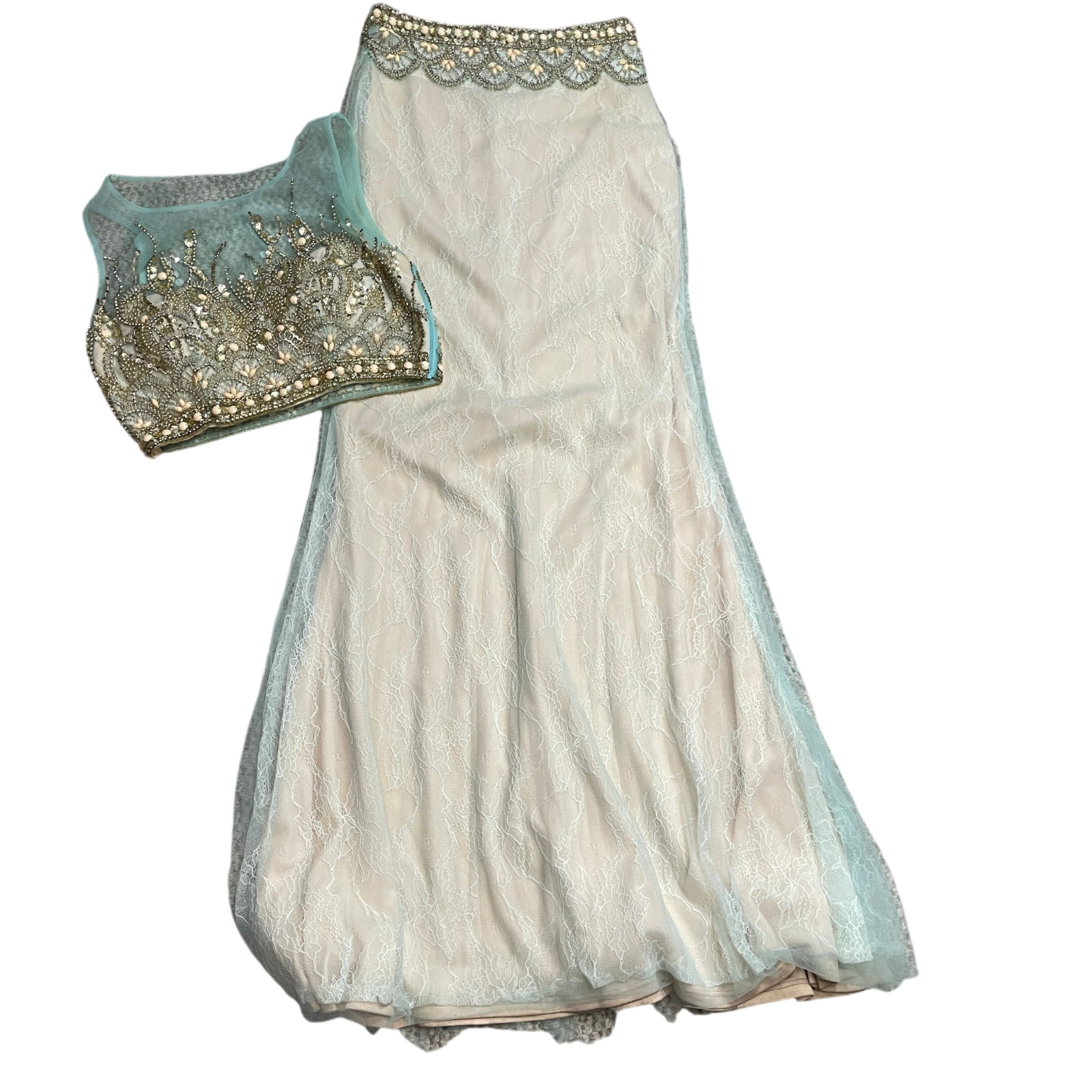 Colors Dress 2 Piece 6 100% Polyester Side Zips Flowing Skirt Beaded Throughout