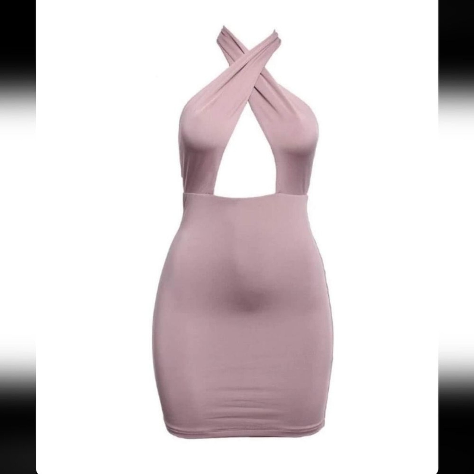 Mauve Crisscross Halter Neck Cut Out Mini Bodycon Dress Women’s Size Large**