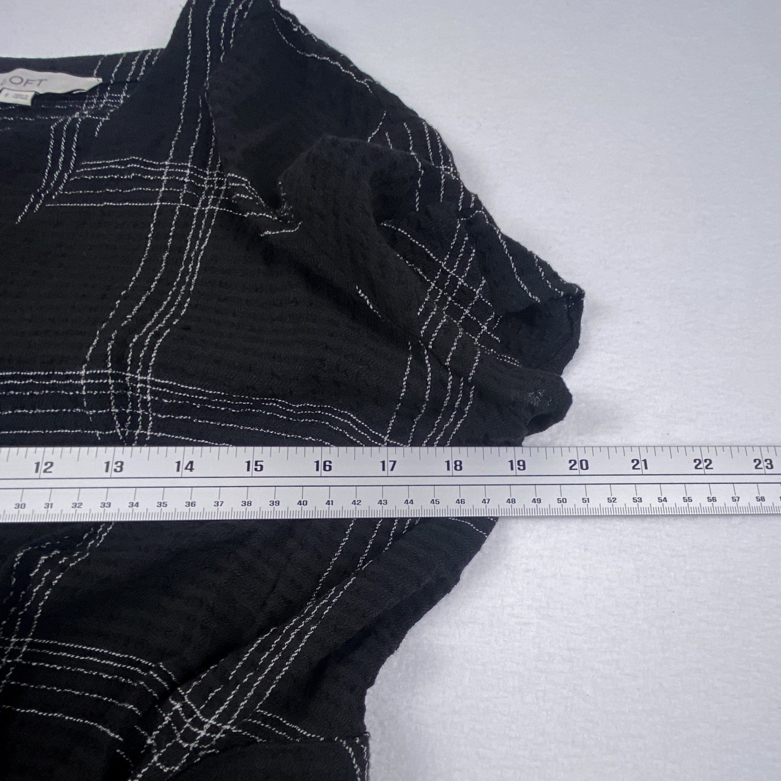 Loft Black White Plaid Button Front Midi Dress Short Sleeve Tie Waist Size 6