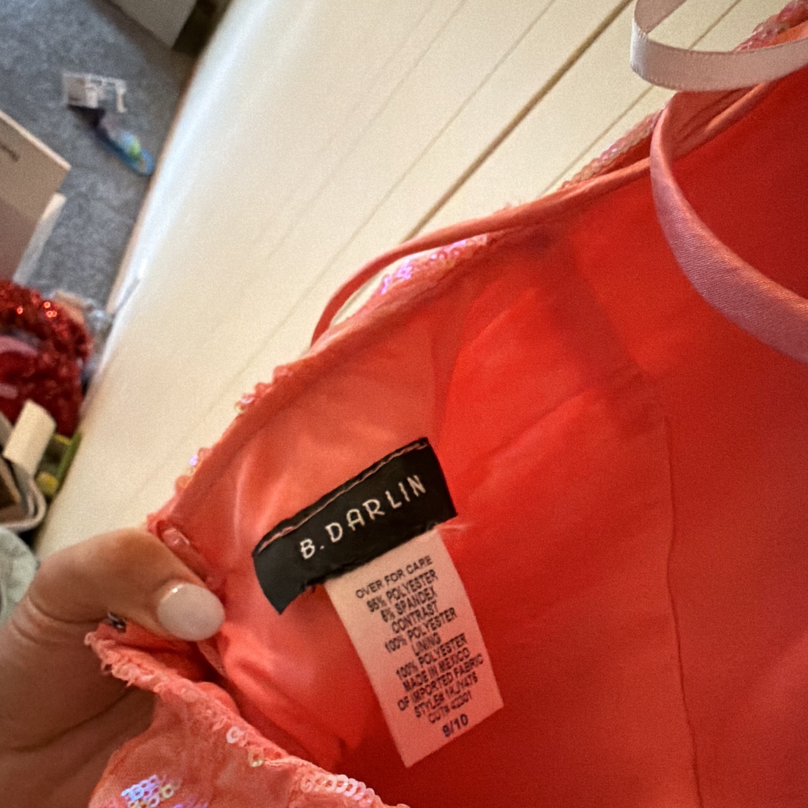 B. Darlin Pink Sequin Square Neck Backless Lace-Up Long Gown Size 9/10