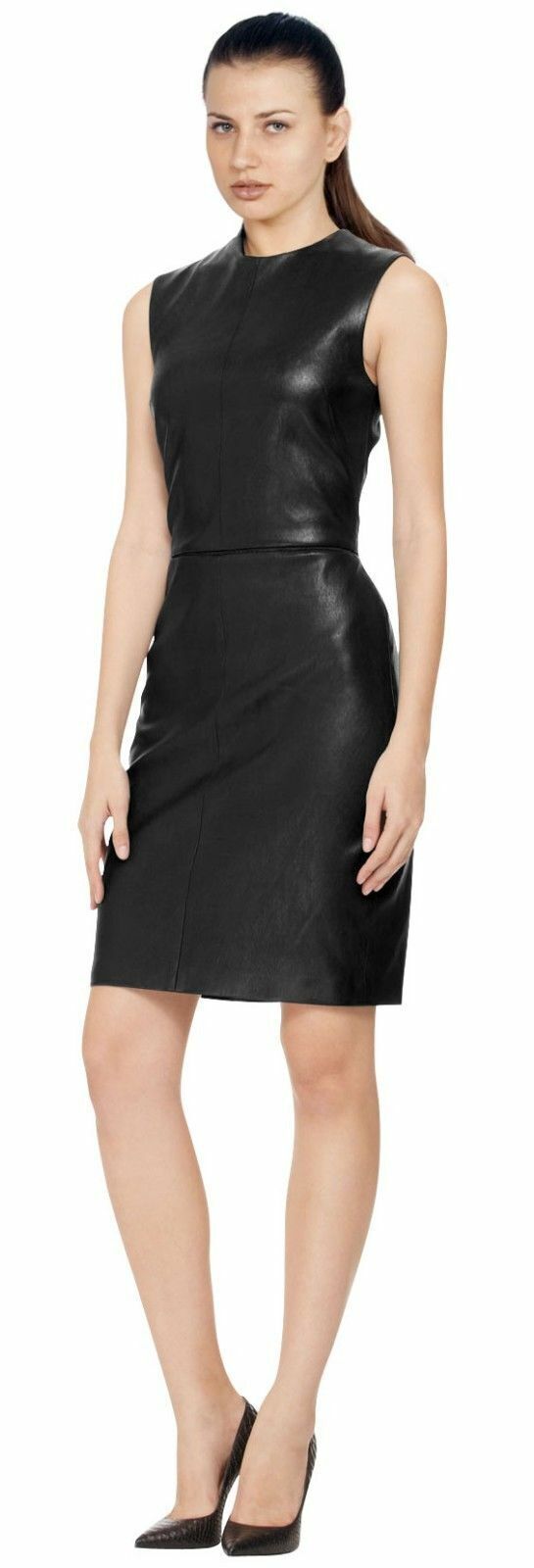 HOT! Luxury Women’s Black Leather Dress 100% Real Soft Sheepskin Ladies Dress