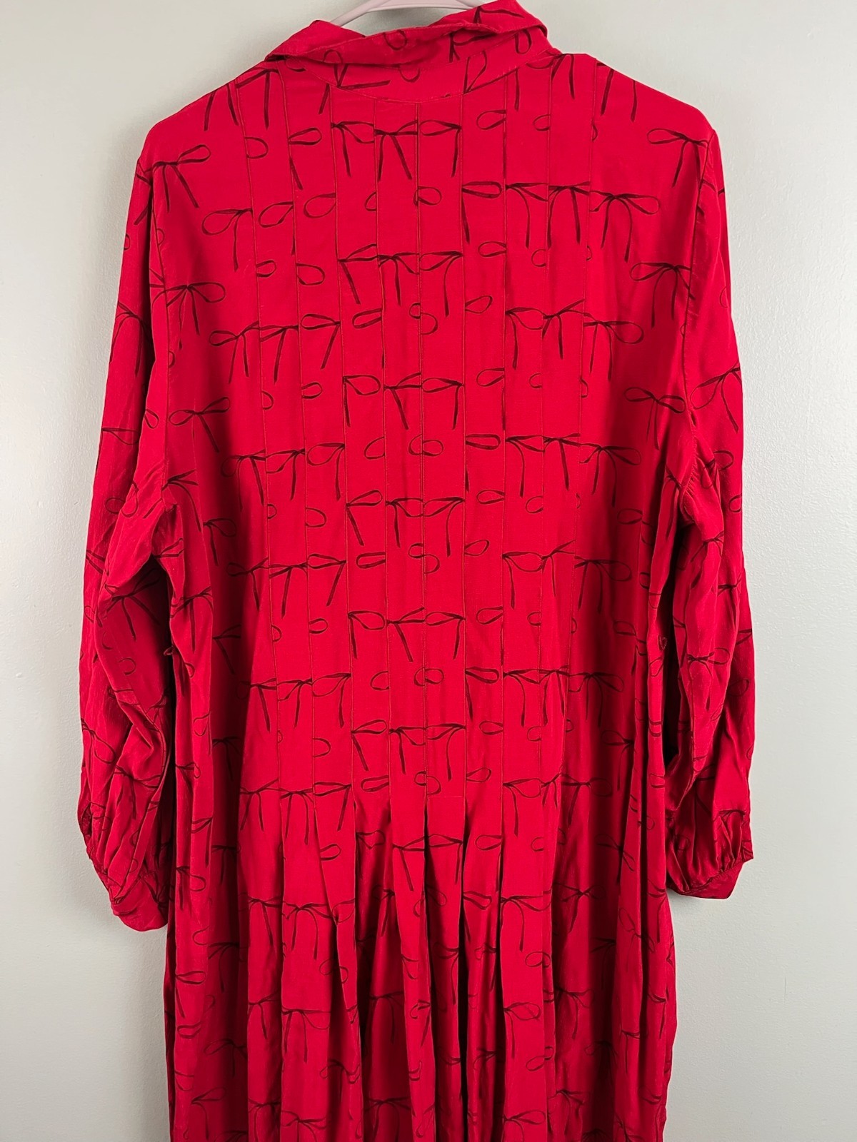 J.Crew Drapey Pleated Bow Print Red Shirtdress Womans Size 18 Cute Preppy