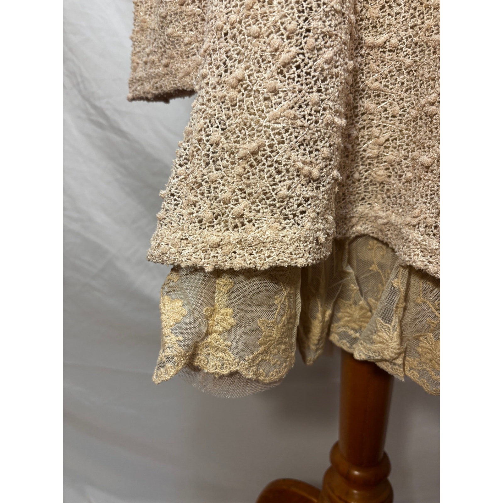 Altar’d State Layered Textured Ivory Beige Long Sleeve Knit Dress (Large)