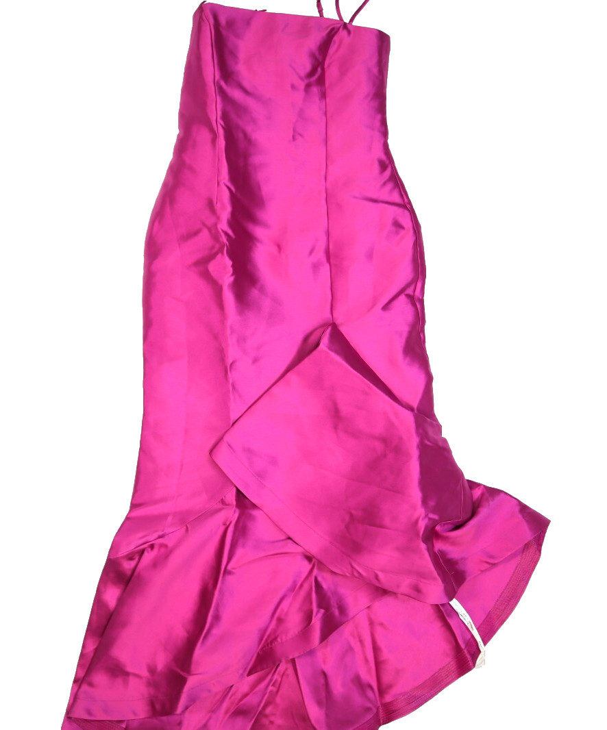 Nasty Gal Structured Twill Ruffle Strappy Midi Dress Formal Magenta Womens 6
