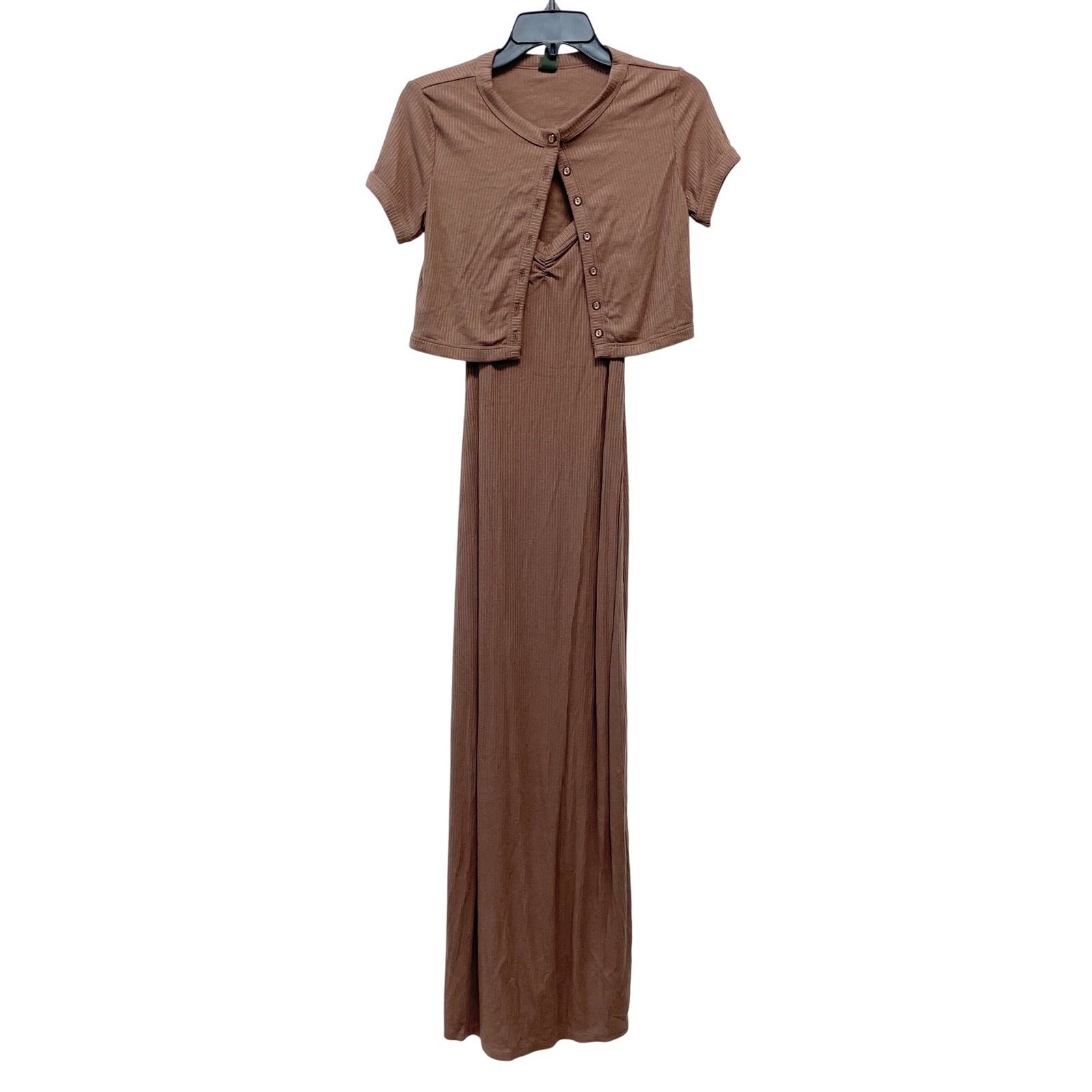 Wild Fable Women’s Brown Ribbed 2pc Maxi Dress and Cardigan Set Size XS