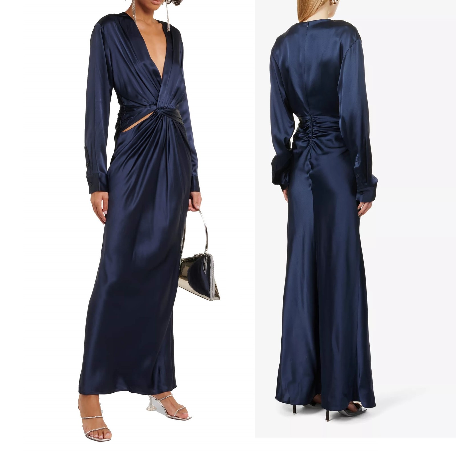 Christopher Esber TRIQUETRA Twist Cut-Out Silk Satin Maxi Floor Dress, AU8/ US 4