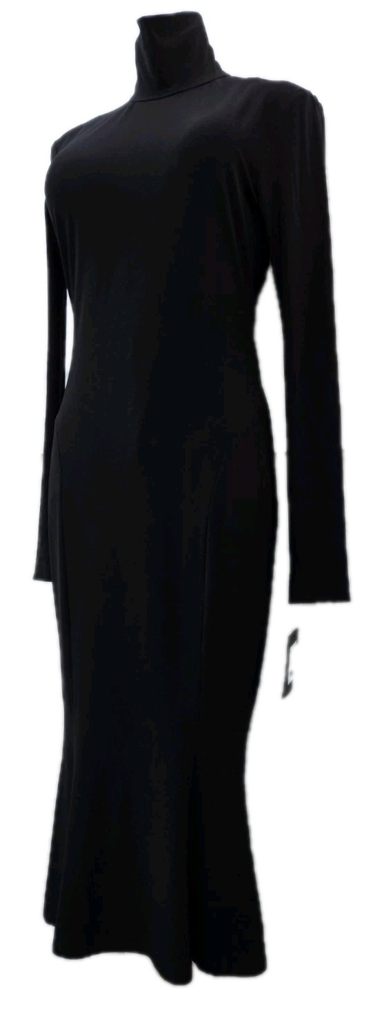 NWT Norma Kamali Sz M (38) Long Sleeve Turtleneck Midi Dress Black Fishtail New!