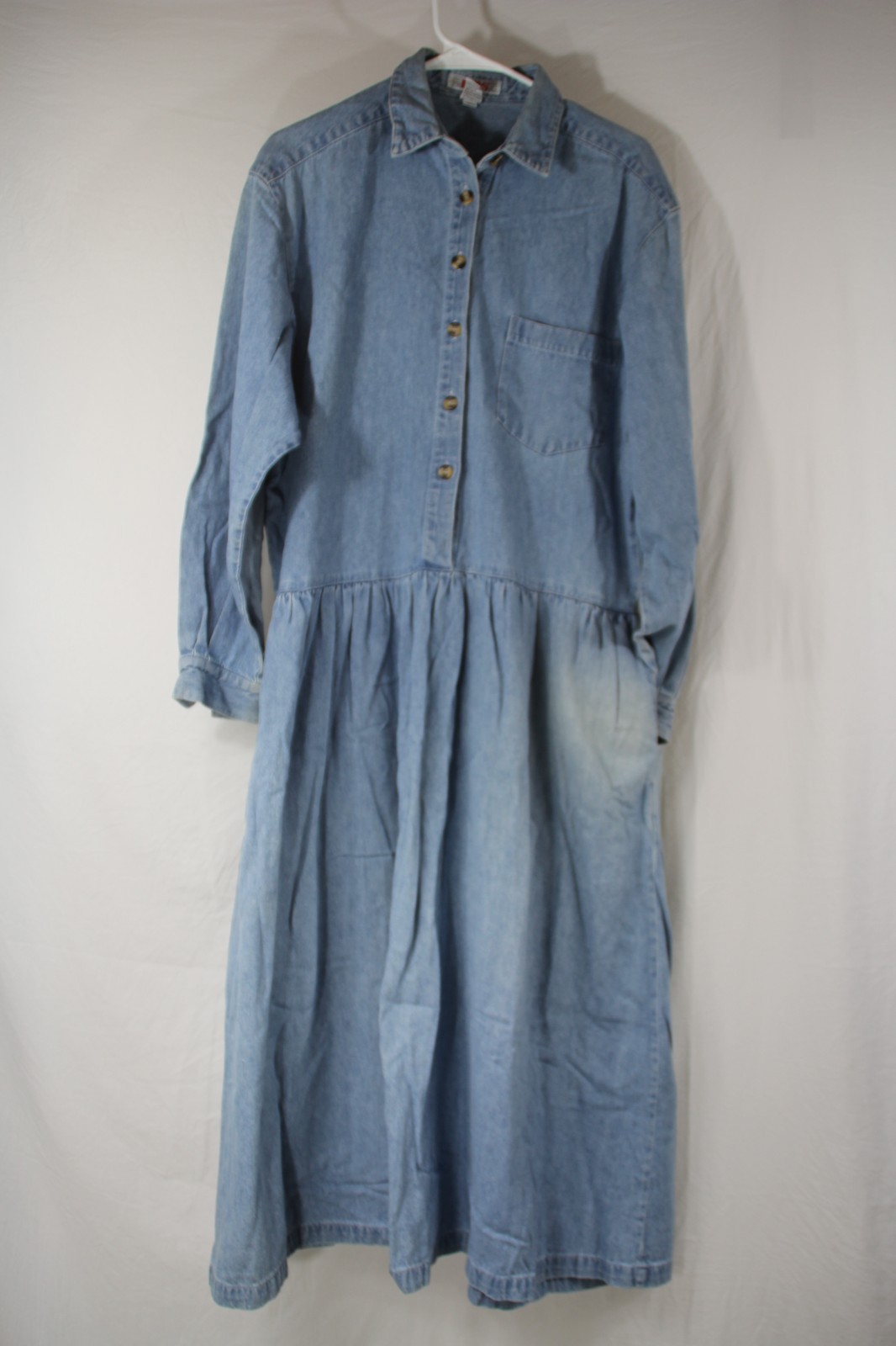 FADS Denim Button Down Dress With Side Pockets Sz S Oversized Vintage Distressed
